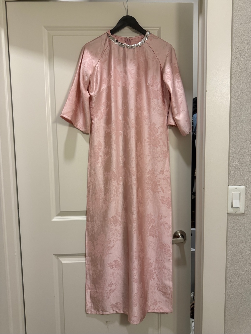 Pink ao dai with silver sequins